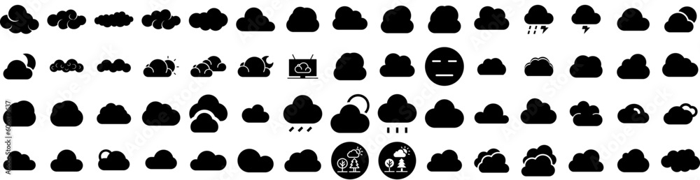 Set Of Cloudy Icons Isolated Silhouette Solid Icon With Background, Cloudy, Blue, Weather, Sky, Nature, Cloud Infographic Simple Vector Illustration Logo Set Of Cloudy Icons Isolated Silhouette Solid Icon With Background, Cloudy, Blue, Weather, Sky, Nature, Cloud Infographic Simple Vector Illustration Logo