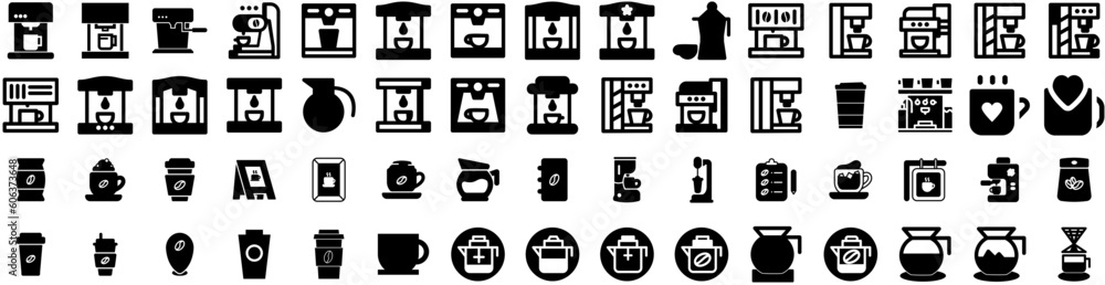 Set Of Coffee Icons Isolated Silhouette Solid Icon With Cafe, Beverage, Background, Black, Coffee, Drink, Espresso Infographic Simple Vector Illustration Logo Set Of Coffee Icons Isolated Silhouette Solid Icon With Cafe, Beverage, Background, Black, Coffee, Drink, Espresso Infographic Simple Vector Illustration Logo