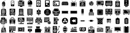 Set Of Electronics Icons Isolated Silhouette Solid Icon With Equipment, Electronic, Digital, Technology, Device, Computer, Appliance Infographic Simple Vector Illustration Logo