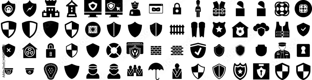 Set Of Guard Icons Isolated Silhouette Solid Icon With Guard, Uniform ...