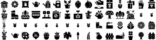 Set Of Gardening Icons Isolated Silhouette Solid Icon With Summer, Spring, Outdoor, Plant, Nature, Garden, Gardening Infographic Simple Vector Illustration Logo