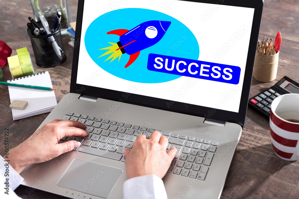 Success concept on a laptop screen Success concept on a laptop screen