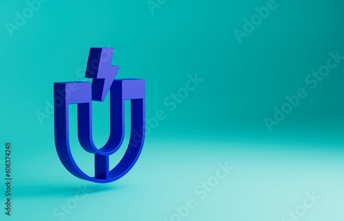 Blue Magnet icon isolated on blue background. Horseshoe magnet, magnetism, magnetize, attraction. Minimalism concept. 3D render illustration