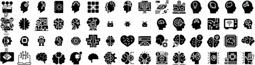 Set Of Intelligence Icons Isolated Silhouette Solid Icon With Robot  Technology  Artificial  Concept  Intelligence  Ai  Digital Infographic Simple Vector Illustration Logo