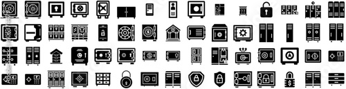 Set Of Locker Icons Isolated Silhouette Solid Icon With Sport, Gym, Metal, Locker, School, Room, Storage Infographic Simple Vector Illustration Logo