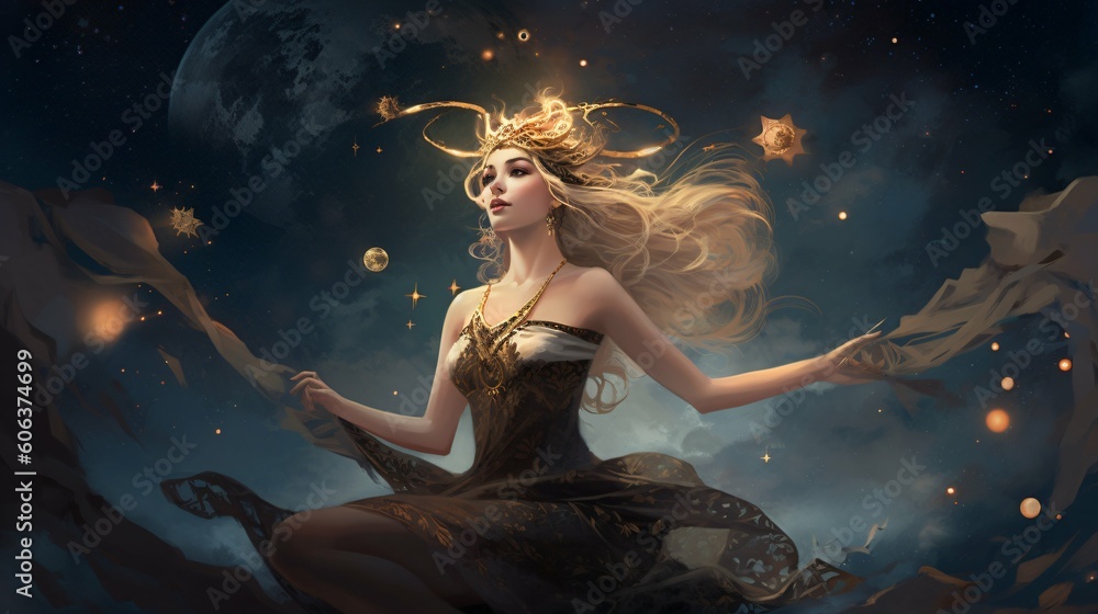 Virgo Zodiac sign, virgin horoscope symbol, wallpaper background design, night sky, Generative AI Virgo Zodiac sign, virgin horoscope symbol, wallpaper background design, night sky, Generative AI