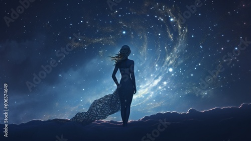 Virgo Zodiac sign, virgin horoscope symbol, wallpaper background design, night sky, Generative AI photo