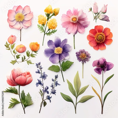 set of watercolor flowers, Generative AI © Intelligence Studio