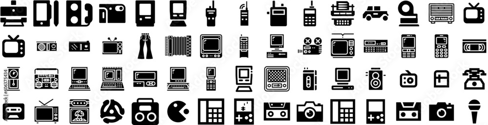 Set Of Retro Icons Isolated Silhouette Solid Icon With Vector, Background, Design, Retro, Graphic, Illustration, Vintage Infographic Simple Vector Illustration Logo Set Of Retro Icons Isolated Silhouette Solid Icon With Vector, Background, Design, Retro, Graphic, Illustration, Vintage Infographic Simple Vector Illustration Logo