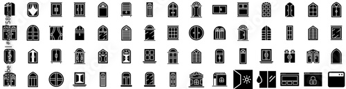 Set Of Window Icons Isolated Silhouette Solid Icon With Glass, Frame, View, House, Window, Design, White Infographic Simple Vector Illustration Logo