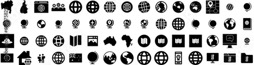 Set Of World Icons Isolated Silhouette Solid Icon With Map, Vector, World, Abstract, Planet, Illustration, Background Infographic Simple Vector Illustration Logo