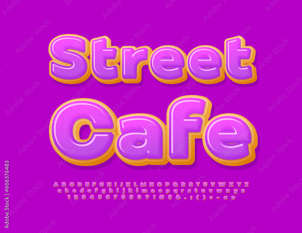Vector tasty Banner Street Cafe.  Sweet Cake Font. modern creative Alphabet Letters and Numbers