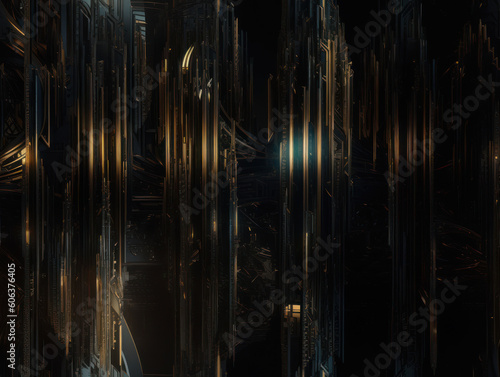 Dark black and gold Geometric grid background Modern dark abstract texture Created with Generative AI technology.