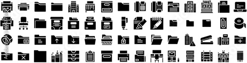 Set Of Office Icons Isolated Silhouette Solid Icon With Desk, Work, Modern, Table, Computer, Office, Business Infographic Simple Vector Illustration Logo