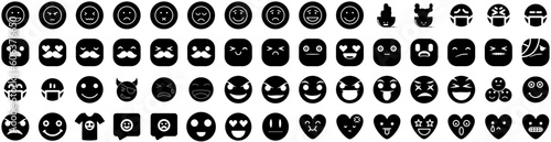 Set Of Emoji Icons Isolated Silhouette Solid Icon With Icon, Symbol, Emoticon, Vector, Face, Sign, Isolated Infographic Simple Vector Illustration Logo