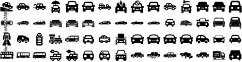 Set Of Automobile Icons Isolated Silhouette Solid Icon With Car, Technology, Electric, Automotive, Vehicle, Auto, Automobile Infographic Simple Vector Illustration Logo