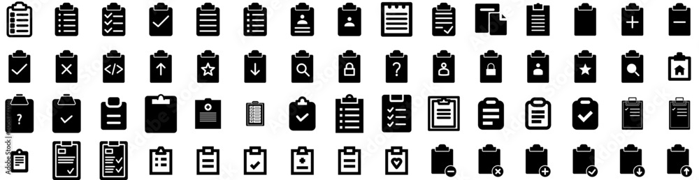 Set Of Clipboard Icons Isolated Silhouette Solid Icon With Document, Board, Checklist, Paper, Clipboard, Note, Office Infographic Simple Vector Illustration Logo Set Of Clipboard Icons Isolated Silhouette Solid Icon With Document, Board, Checklist, Paper, Clipboard, Note, Office Infographic Simple Vector Illustration Logo