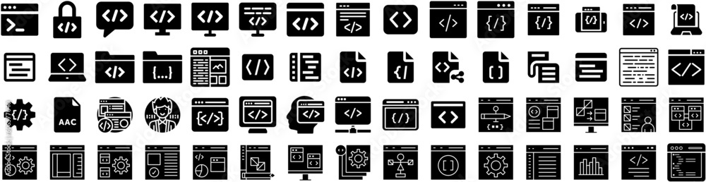 Set Of Coding Icons Isolated Silhouette Solid Icon With Digital, Information, Mobile, Vector, Technology, Code, Scan Infographic Simple Vector Illustration Logo Set Of Coding Icons Isolated Silhouette Solid Icon With Digital, Information, Mobile, Vector, Technology, Code, Scan Infographic Simple Vector Illustration Logo