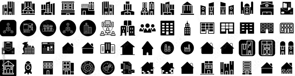 Set Of Company Icons Isolated Silhouette Solid Icon With Office, Meeting, Corporate, Business, Company, Technology, Communication Infographic Simple Vector Illustration Logo
