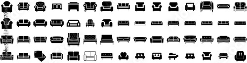 Set Of Couch Icons Isolated Silhouette Solid Icon With Cozy, Couch, Room, Modern, Sofa, Home, Furniture Infographic Simple Vector Illustration Logo
