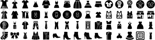 Set Of Dress Icons Isolated Silhouette Solid Icon With Clothes, Female, Style, Dress, Girl, Woman, Fashion Infographic Simple Vector Illustration Logo