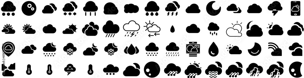 Set Of Forecast Icons Isolated Silhouette Solid Icon With Vector, Set, Cloud, Design, Forecast, Symbol, Weather Infographic Simple Vector Illustration Logo Set Of Forecast Icons Isolated Silhouette Solid Icon With Vector, Set, Cloud, Design, Forecast, Symbol, Weather Infographic Simple Vector Illustration Logo