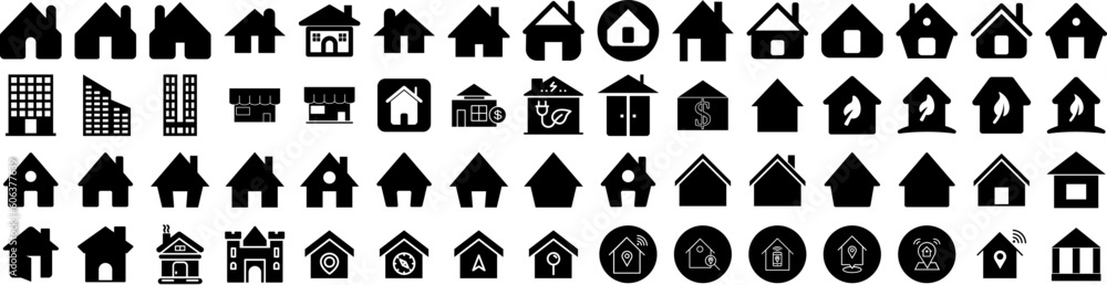 Set Of House Icons Isolated Silhouette Solid Icon With Estate, Property, House, Building, Architecture, Home, Residential Infographic Simple Vector Illustration Logo