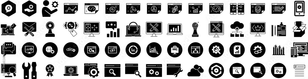 Set Of Optimization Icons Isolated Silhouette Solid Icon With Strategy, Icon, Concept, Business, Technology, Optimization, Management Infographic Simple Vector Illustration Logo