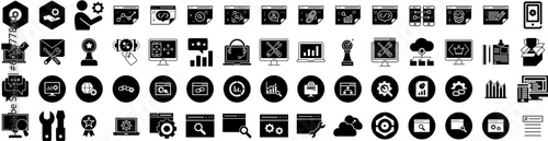 Fototapeta Naklejka Na Ścianę i Meble -  Set Of Optimization Icons Isolated Silhouette Solid Icon With Strategy, Icon, Concept, Business, Technology, Optimization, Management Infographic Simple Vector Illustration Logo