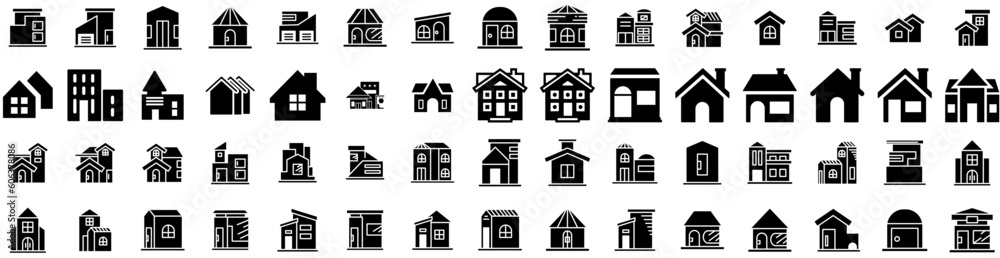 Set Of Residence Icons Isolated Silhouette Solid Icon With Home, Real, Property, Building, Residence, Architecture, House Infographic Simple Vector Illustration Logo