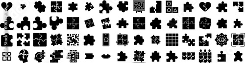 Set Of Puzzle Icons Isolated Silhouette Solid Icon With Business, Concept, Jigsaw, Idea, Piece, Solution, Puzzle Infographic Simple Vector Illustration Logo