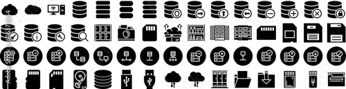 Set Of Storage Icons Isolated Silhouette Solid Icon With Container, Industrial, Storage, Technology, Business, System, Unit Infographic Simple Vector Illustration Logo