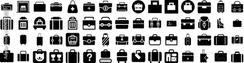 Set Of Suitcase Icons Isolated Silhouette Solid Icon With Tourism, Baggage, Suitcase, Journey, Travel, Luggage, Vacation Infographic Simple Vector Illustration Logo