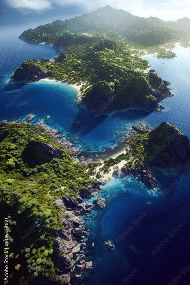 Aerial view of tropical islands and blue sea