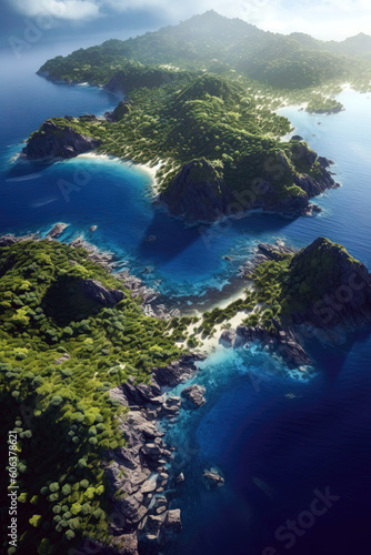 Aerial view of tropical islands and blue sea © Lohan