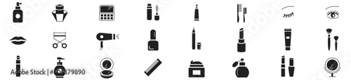 Cosmetics makeup beauty illustration icon collection vector set. 