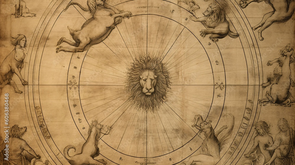 Leo Zodiac sign, Lion horoscope astrology illustration, wallpaper background design, Generative AI - obrazy, fototapety, plakaty 