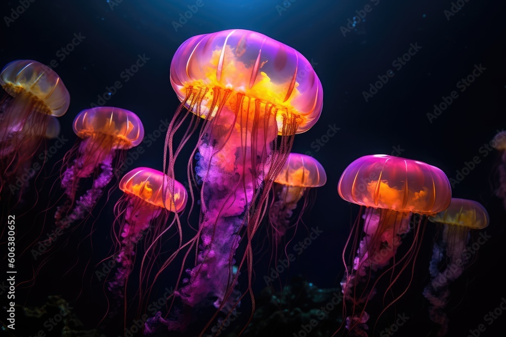 Dance of a Jellyfish Bloom Underwater
