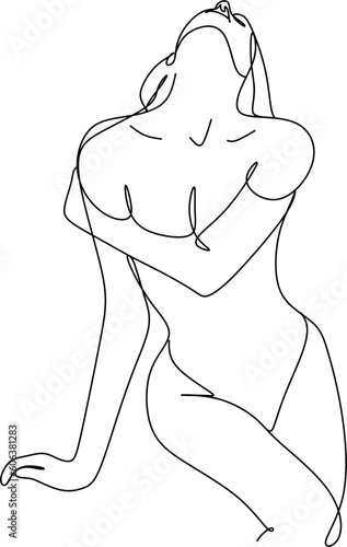Abstract woman in swimsuit vector one line drawing. Portrait in a minimalist style. Natural symbol of cosmetics. Modern continuous line art. Fashion print. beauty saloon