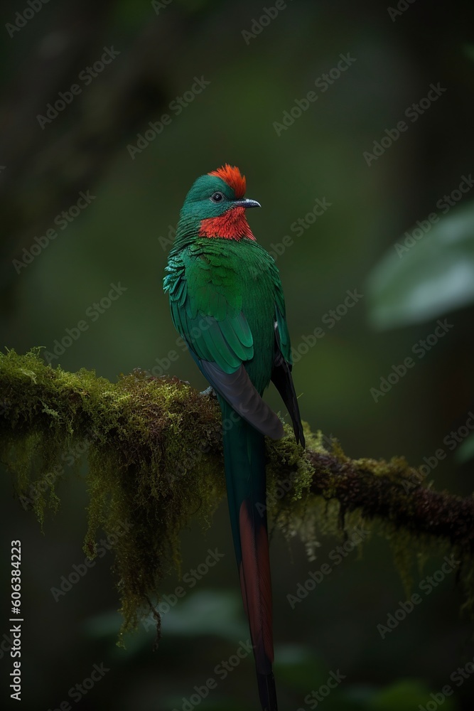 illustration, resplendent and cute quetzal, generative ai