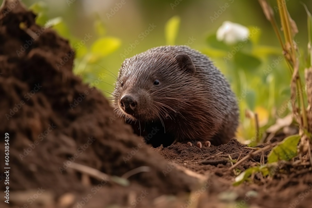 illustration, mole in the garden, ai generative. illustration, mole in the garden, ai generative.
