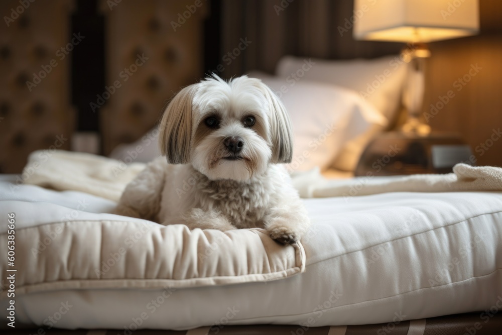 luxury hotel with extravagant beds, soft blankets and cozy pillows for pets, created with generative ai luxury hotel with extravagant beds, soft blankets and cozy pillows for pets, created with generative ai