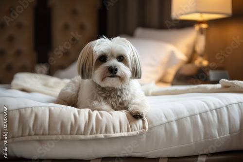 luxury hotel with extravagant beds, soft blankets and cozy pillows for pets, created with generative ai