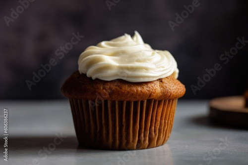 a single muffin, topped with a rich and fluffy cream cheese frosting, created with generative ai