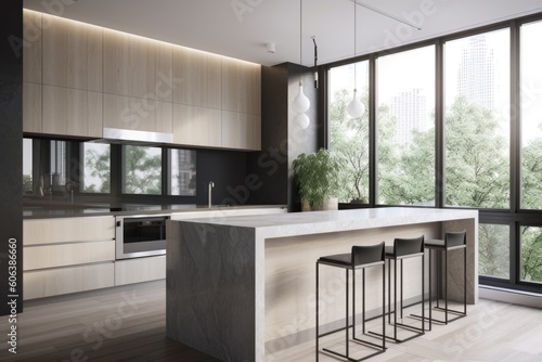 minimalist kitchen with sleek appliances  clean lines  and natural light  created with generative ai