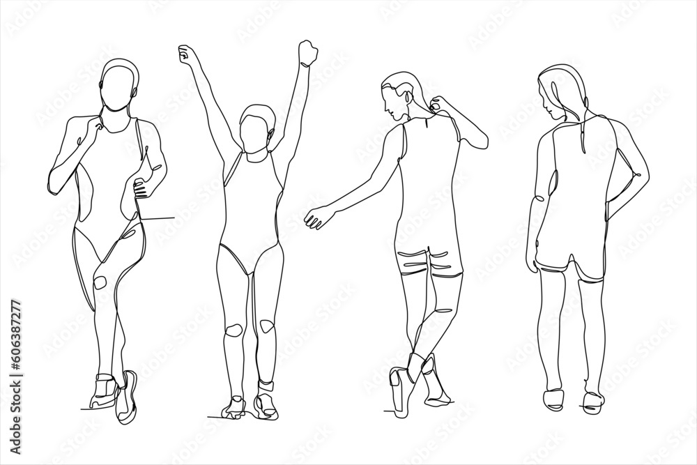 continuous line art vector illustration of woman running sport