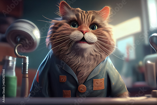 illustration of amazed cat scientist conducting scientific experiments in a chemical laboratory. AI