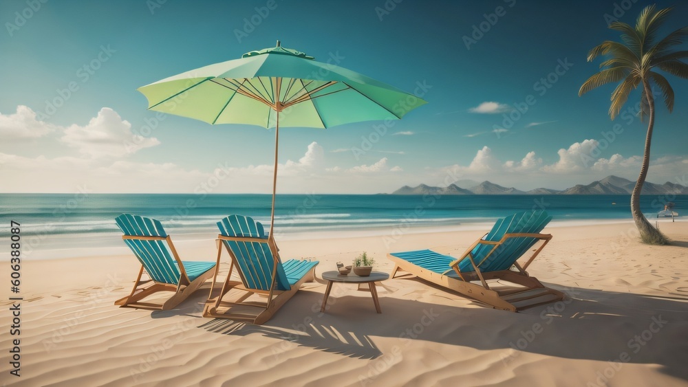 Illustration of beach and umbrella for stay out of the sun day