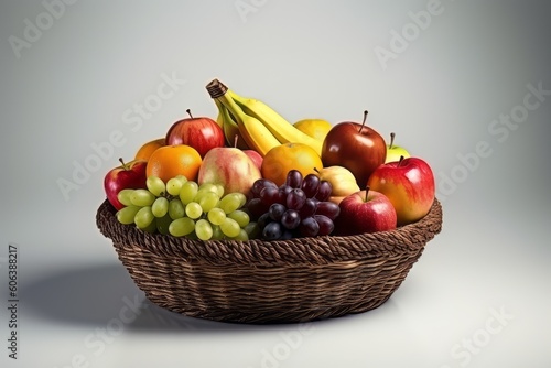 Rendering of Isolated Colorful Fruit in Wicker Basket Generative Ai Illustration