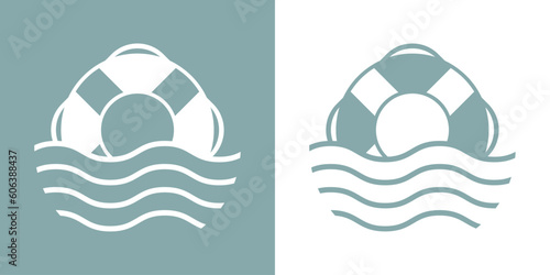 Logo Nautical. Anillo salvavidas con olas de mar	 photo
